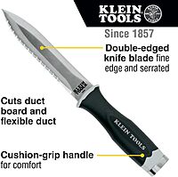 Klein Tools DK06 Knife, Serrated Stainless Steel Duct Knife for Flexible Duct and Board, with Sheath