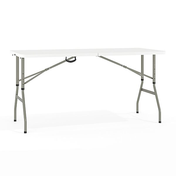 Flash Furniture Kathryn 5' Rectangular Plastic Folding Event Table with Carrying Handle, Bi-Fold Portable Banquet Table for Indoor/Outdoor Events, White, 27.25"D x 60"W x 34"H
