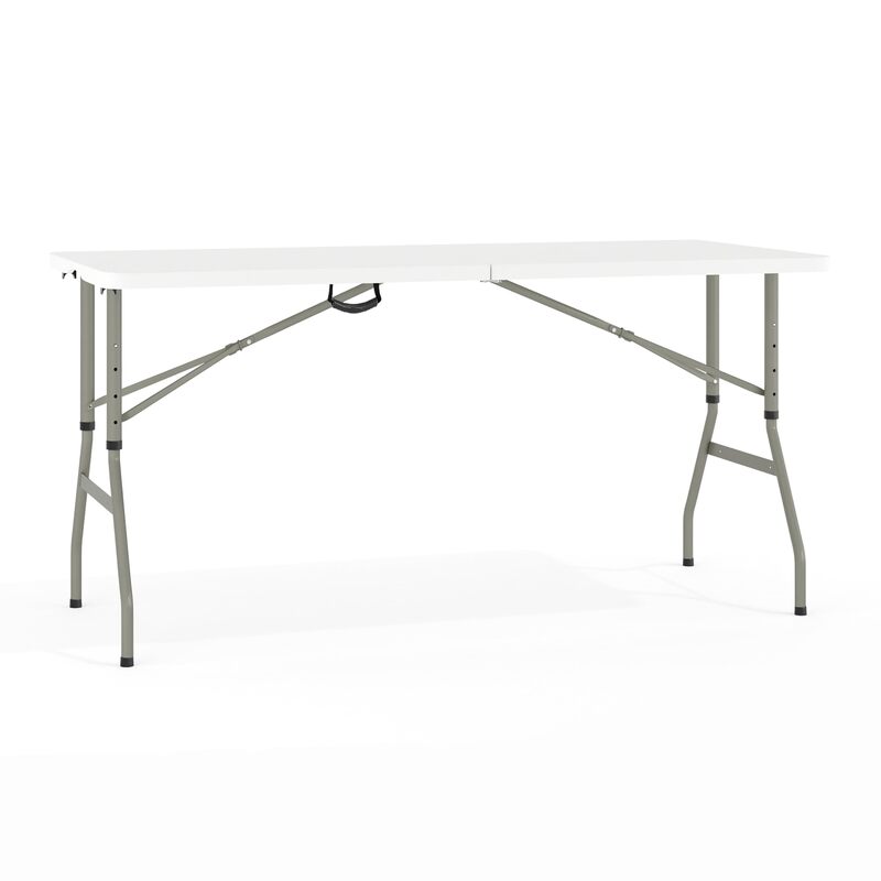Flash Furniture Kathryn 5' Rectangular Plastic Folding Event Table with Carrying Handle, Bi-Fold Portable Banquet Table for Indoor/Outdoor Events, White, 27.25"D x 60"W x 34"H