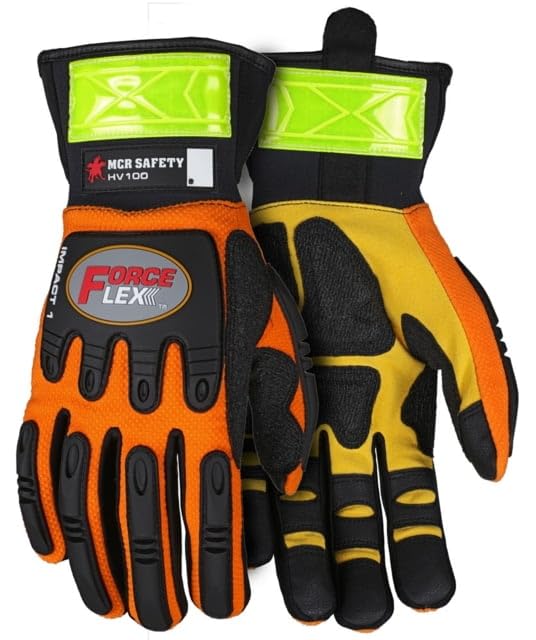 MCR SAFETY ForceFlex Hi-Vis Multi-Task Kevlar Palm Mechanics Glove