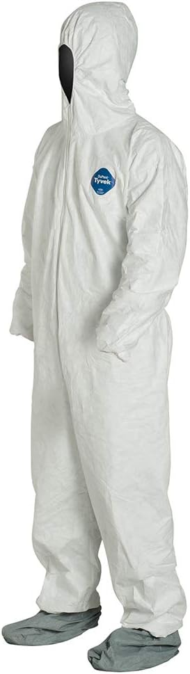 DuPont Tyvek 400 TY122S Disposable Protective Coverall with Elastic Cuffs, Attached Hood and Boots, White, Medium, CASE OF 25