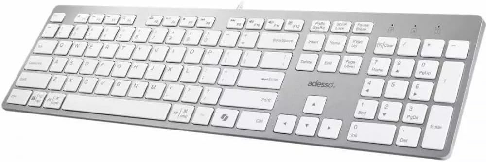 Adesso EasyTouch 730UW USB-C Multi OS Scissor Switch Keyboard with Copilot AI Hotkey and USB-C, USB-A, 3.5mm Aux Ports