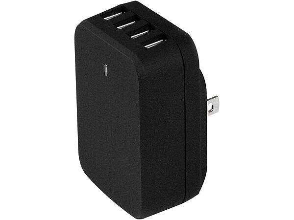 StarTech.com 4-Port Travel USB Wall Charger - 34W/6.8A International Travel Adapter - Portable USB Charging Station (USB4PACBK), Black Black 4 ports