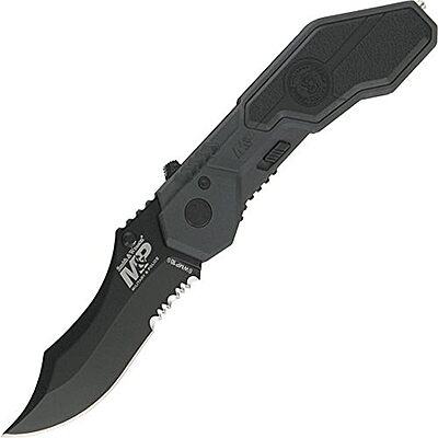 Smith & Wesson M&P SWMP1BS 7.1in S.S. Assisted Folding Knife with 2.9in Serrated Clip Point Blade and Aluminum Handle for Tactical, Survival and EDC , Black, 6 inch