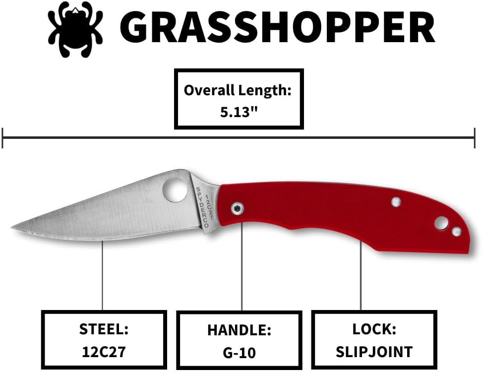 Spyderco Grasshopper Micro-Sized Slipjoint Knife with 2.3 Inch 12C27 Steel Blade and Durable G-10 Red Handle - PlainEdge