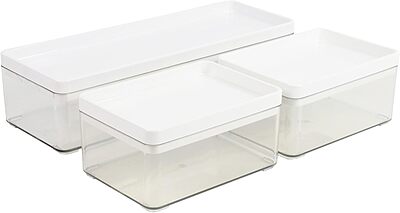 Martha Stewart Grady Stackable Plastic Storage Boxes with Lids, Set of 3