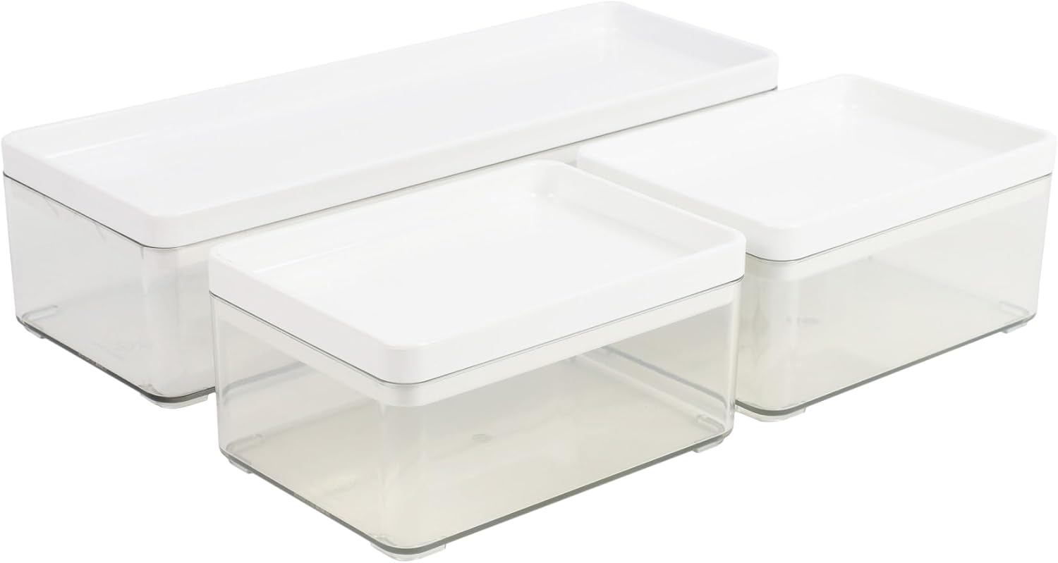 Martha Stewart Grady Stackable Plastic Storage Boxes with Lids, Set of 3