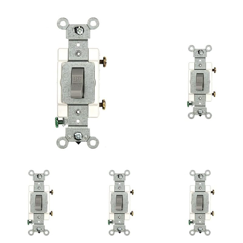 Leviton CS120-2GY 20-Amp, 120/277-Volt, Toggle Single-Pole AC Quiet Switch, Commercial Grade, Grounding, Gray (Pack of 5)