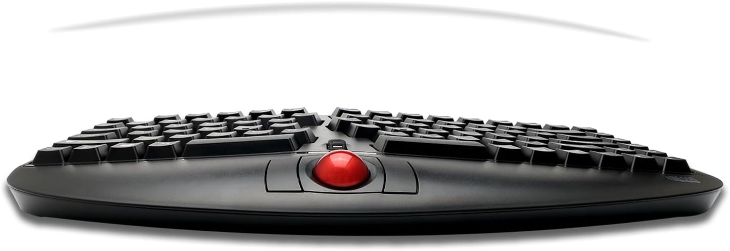 WKB-3150UB - Wireless Ergonomic Keyboard with Built-in Removable Trackball and Scroll Wheel, Split Key, Long Battery Life