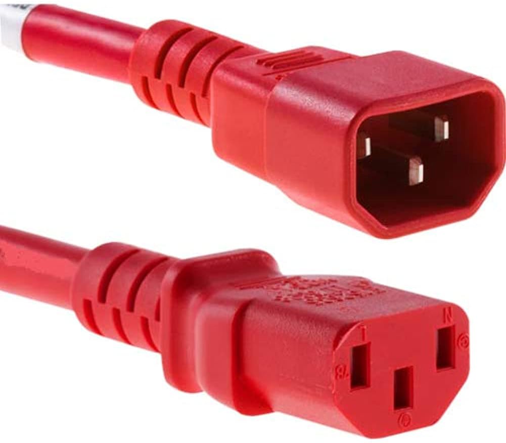 POWER CORD C13 - C14, 18AWG, 10AMP, 250V, SVT JACKET, RED, 7FT, IEC C13 TO IEC C