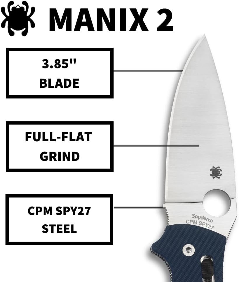 Spyderco Manix 2 XL Folding Knife, Cobalt Blue G-10 Handle - CPM-SPY27 Steel Satin Blade, 3.85 Inches Blade Length