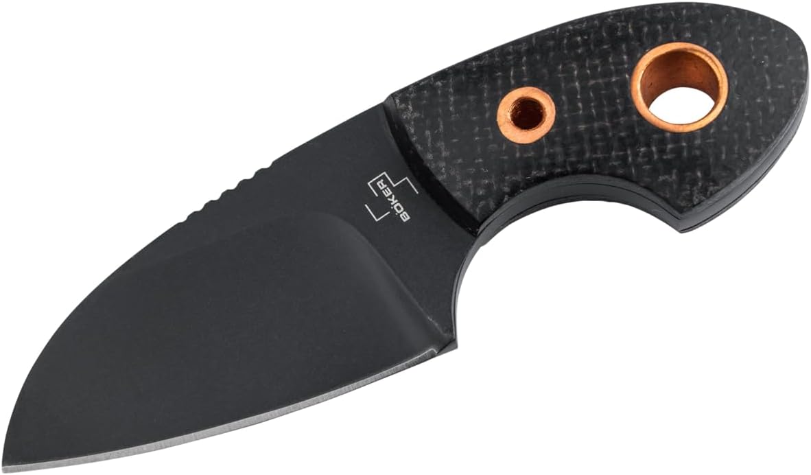 BÖKER PLUS Gnome all Black Copper - small fixed EDC knife with micarta handle - fixed blade knife with D2 blade