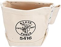 Klein Tools 5416 Tool Pouch, Small Tool Bag for Bolt Storage with Bull Pin Loops and Belt Strap Connect, 5 x 10 x 9-Inch