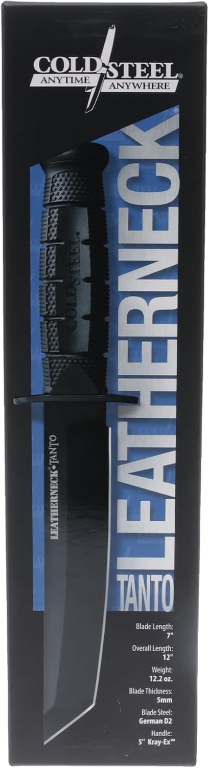Cold Steel Leatherneck Tanto 7" German D2 Razor-Sharp Blade 5" Kray-Ex Durable Handle Tactical Military Knife withSecure-Ex