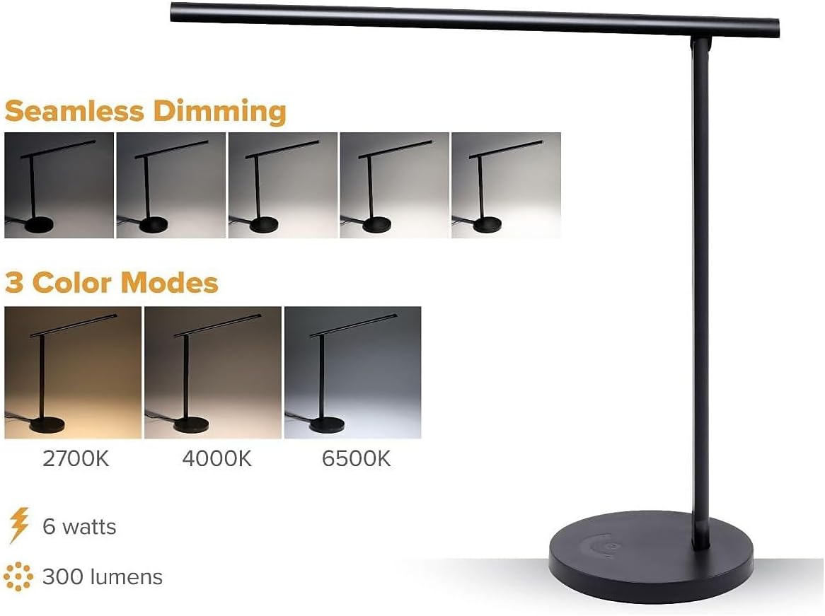 Bostitch Office Dimmable LED Desk Lamp with Adjustable Color Temperature, Black