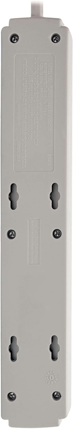 Tripp Lite 6 Outlet Surge Protector Power Strip, Black/Light Gray, 8ft Cord, RJ11, 990 Joules (TLP608TEL)