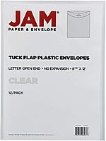 JAM PAPER Plastic Envelopes with Tuck Flap Closure - Clear