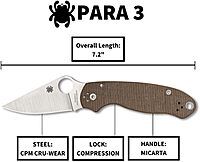 Spyderco Para 3 Folding Utility Pocket Knife - Ideal for Everyday Carry and Outdoor Adventures - Brown Canvas Micarta Handle, PlainEdge, 7.2-Inch Overall Length, 2.93-Inch Blade - C223MPCW