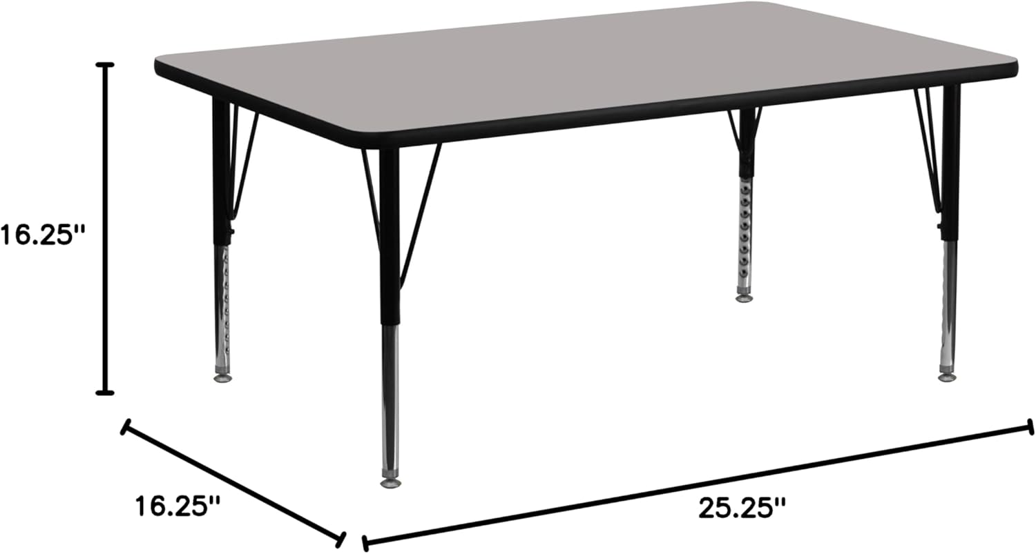 Flash Furniture Rectangular HP Laminate Activity Table, 24 x 60 in, Adjustable 16.25-25.25 in, Gray