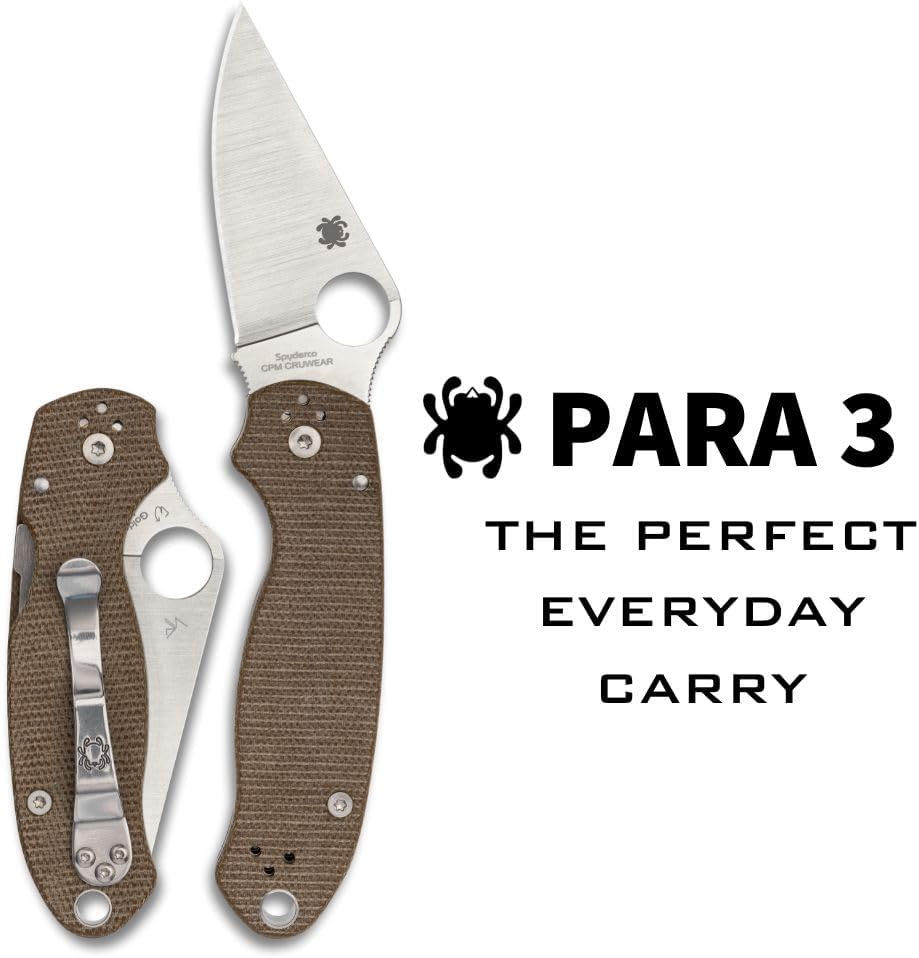 Spyderco Para 3 Folding Utility Pocket Knife - Ideal for Everyday Carry and Outdoor Adventures - Brown Canvas Micarta Handle