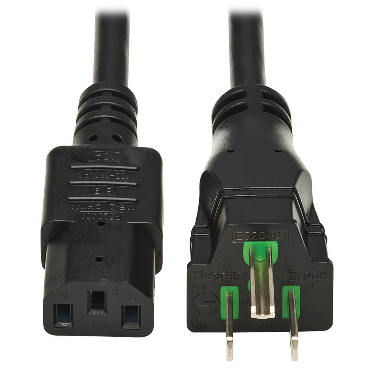 Tripp Lite Safe-IT Medical Hospital-Grade 5-15P to C13 Power Cord, Green Dot, 13A 125V, 16 AWG