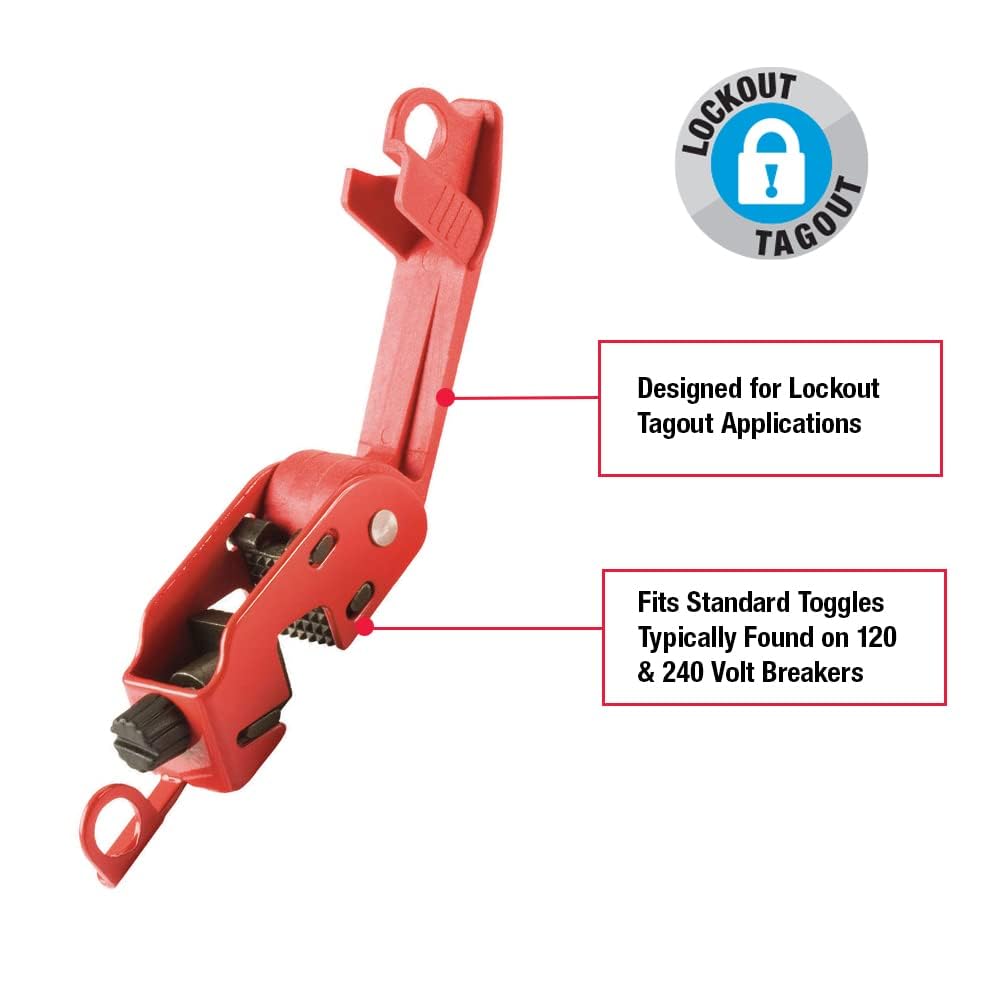 Master Lock Red Electrical Box Circuit Breaker Lockout, Tagout Breaker Box Lock for Standard Single and Double Toggles