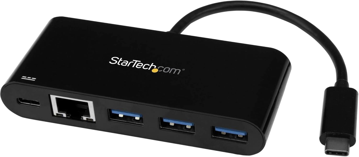 StarTech.com 3 Port USB-C Hub with Gigabit Ethernet & 60W PD Passthrough