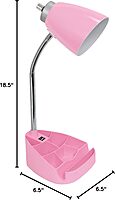 Simple Designs LD1056-PNK Gooseneck Organizer Desk Lamp with Tablet Stand, USB Port, Adjustable Height, Pink