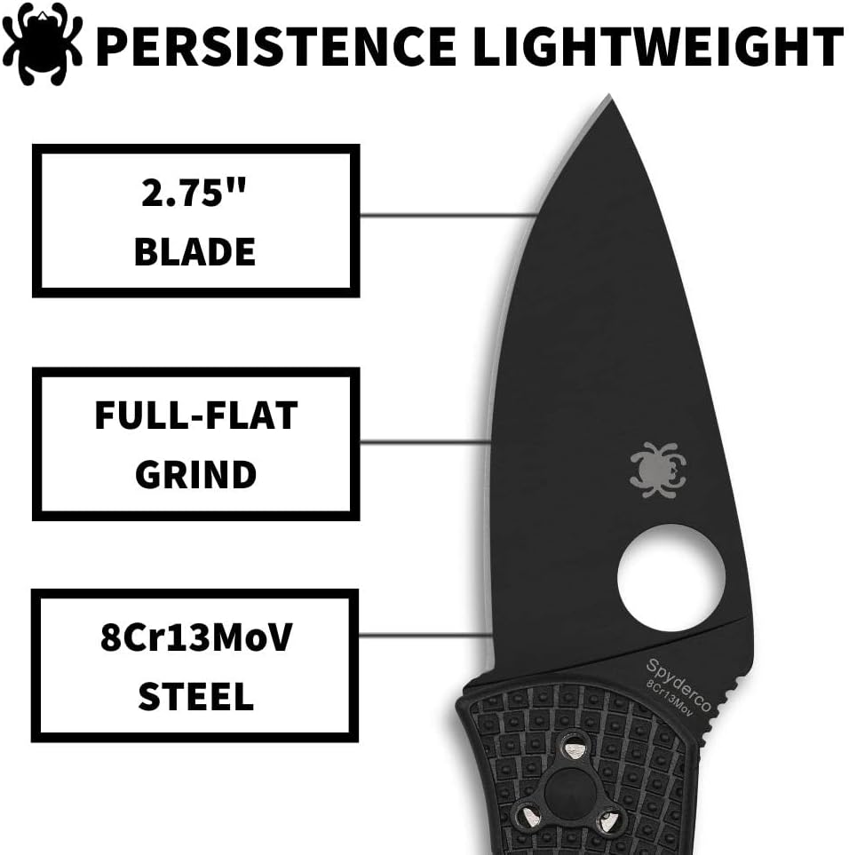 Spyderco Persistence Lightweight Pocket Knife - Durable Black Oxide Blade with Bi-Directional Textured FRN Handle