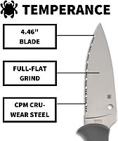 Spyderco Temperance Lightweight Fixed Blade Knife with 4.46 Inch CPM Cru-Wear Steel Blade and FRN Handle - SpyderEdge - FB05SGY