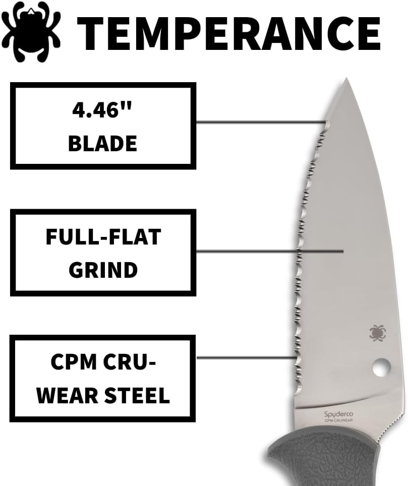Spyderco Temperance Lightweight Fixed Blade Knife with 4.46 Inch CPM Cru-Wear Steel Blade and FRN Handle - SpyderEdge