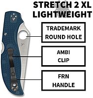 Spyderco Stretch 2 XL Lightweight Folding Pocket Knife with K390 Stainless Steel Blade and Blue FRN Handle - PlainEdge