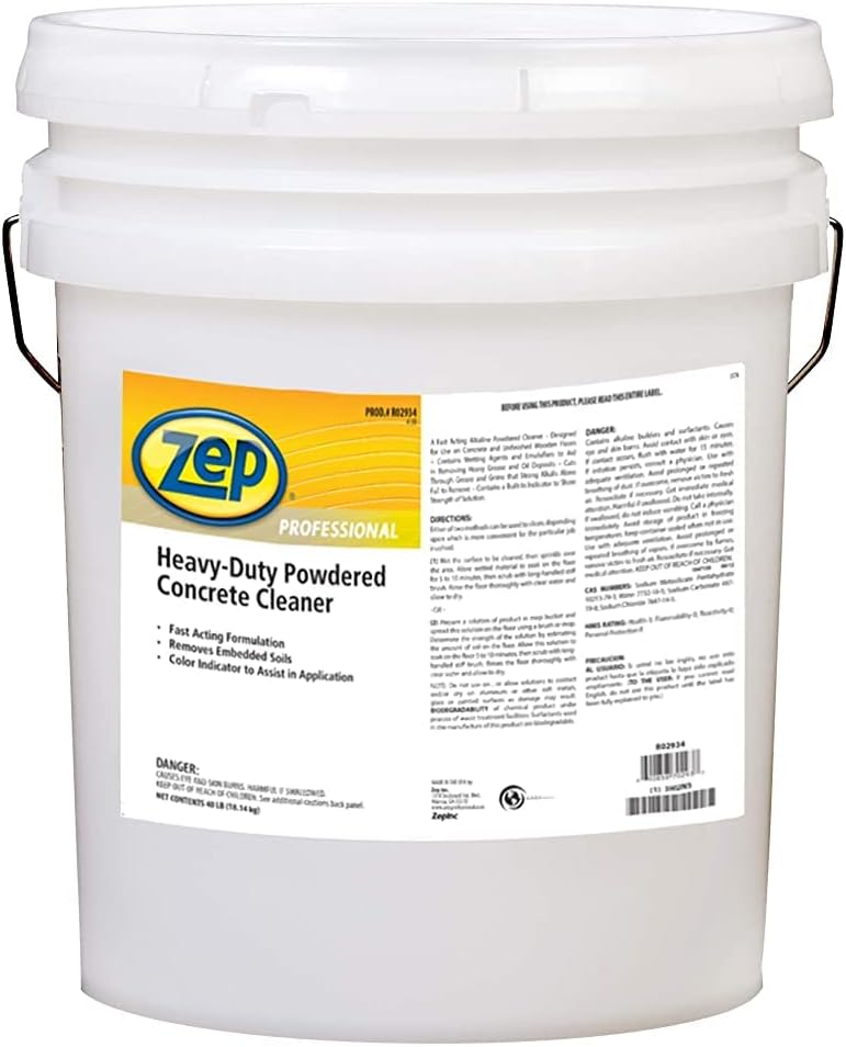 Zep Professional Heavy-Duty Powdered Concrete Cleaner, 40Lb. Bucket, Biodegradable, Dissolves Quickly and Removes Tough