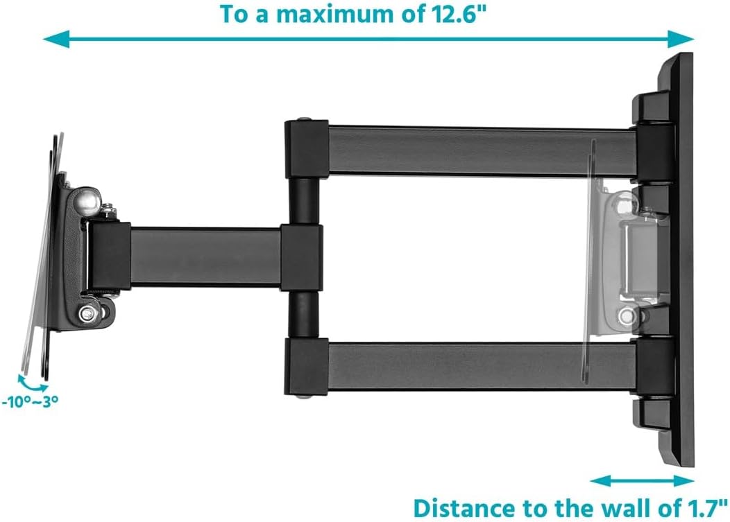 Monoprice Commercial Full Motion TV Wall Mount Bracket Extra Long Extension Range to 13" for 13" to 27" TVs up to 33lbs
