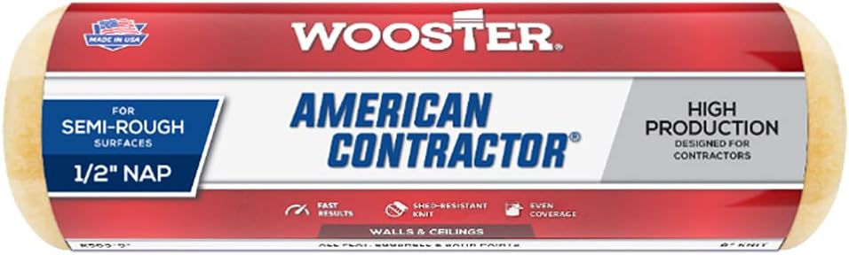 Wooster Brush R363-9 9-Inch American Contractor Roller with 1/2-Inch Nap, Side Stack 9 Inch