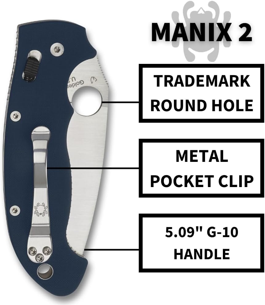 Spyderco Manix 2 XL Folding Knife, Cobalt Blue G-10 Handle - CPM-SPY27 Steel Satin Blade, 3.85 Inches Blade Length