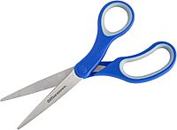 Office Depot Brand Soft Handle Stainless Steel Scissors, 8in, Straight, Blue/Gray