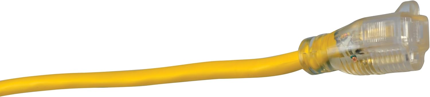Southwire Heavy Duty Extension Cord, 25Ft, 12 Gauge, 3 Conductor, High Visibility Outdoor Cord, Lighted End, SJTW, Yellow
