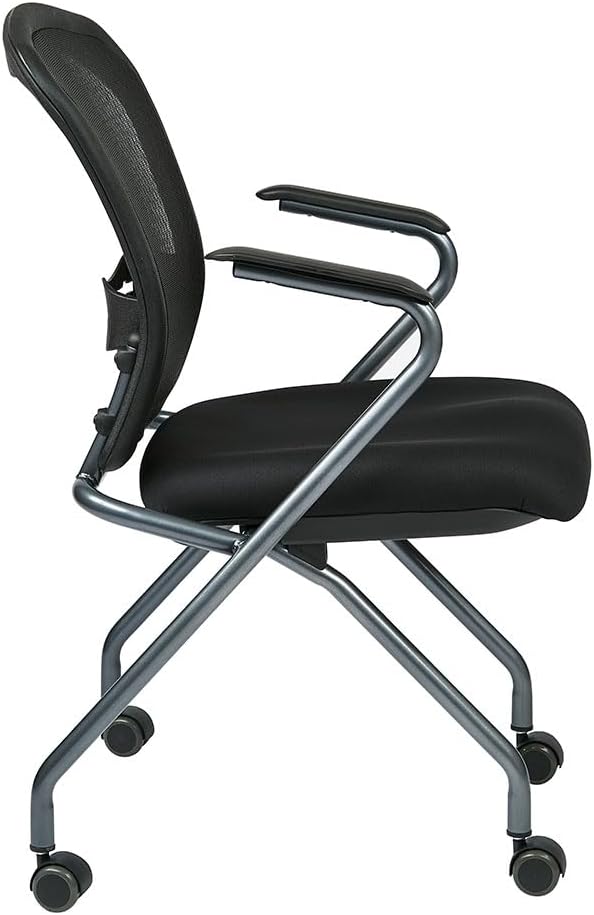 Office Star Pro-Line II Deluxe Folding Chairs With ProGrid Back, Black/Titanium, Set Of 2