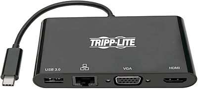 Tripp Lite USB-C Hub with 4K HDMI, 1080P VGA, Gigabit Ethernet, USB-A 3.0, Thunderbolt 3, DisplayPort Alt Mode, 5 Gbps, Black (U444-06N-HV4GUB)