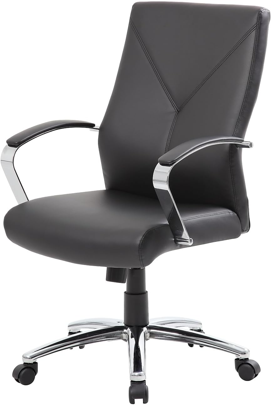 Boss Office Products Ergonomic High-Back LeatherPlus Executive Chair, Black