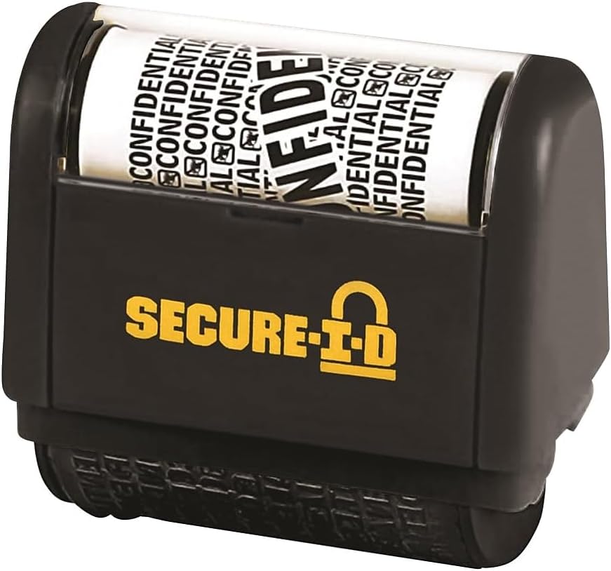 COSCO Secure-I-D Security Roller Stamp, 3inH x 1-1/2inW x 3-1/8inD, Black