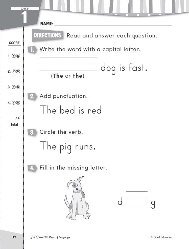 Shell Education 180 Days of Language for Kindergarten (180 Days of Practice)