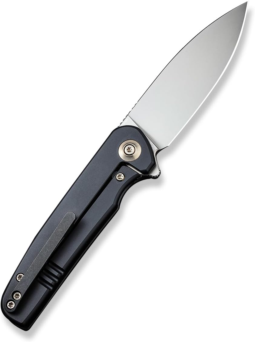WE KNIFE WE20052C-1 Blue Satin Polished Patterned Titanium Presentation Handle with Black Titanium Lock Side Handle