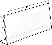 Azar Displays Acrylic Horizontal L-Shaped Sign Holders, 7inH x 11inW x 3inD, Clear, Pack Of 10 Holders