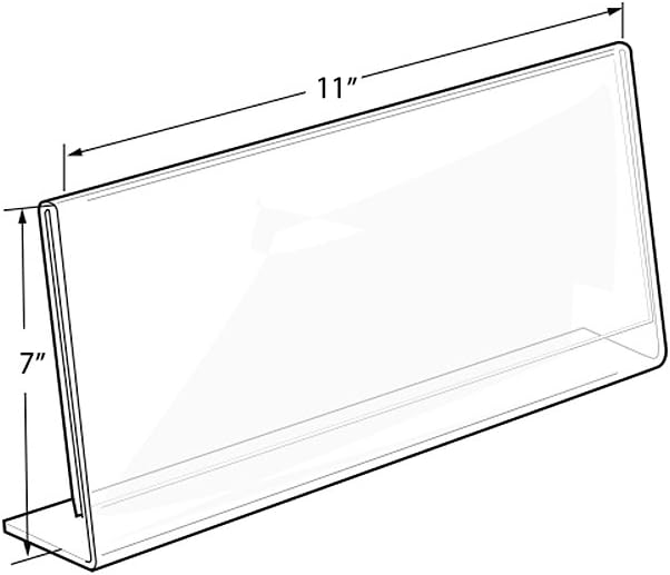 Azar Displays Acrylic Horizontal L-Shaped Sign Holders, 7inH x 11inW x 3inD, Clear, Pack Of 10 Holders