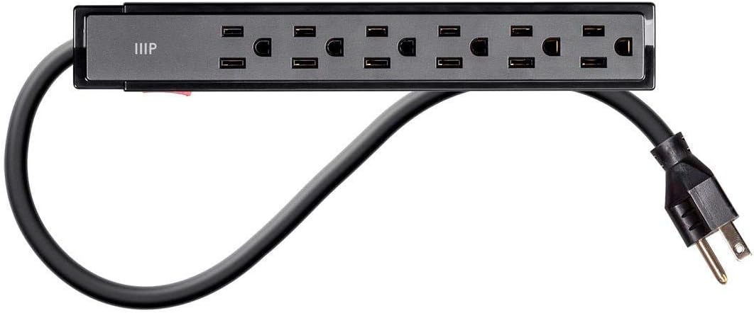Monoprice 6 Outlet Surge Protector Power Strip - 2 Feet - Black (2 Pack) Heavy Duty Cord | UL Rated, 201 Joules
