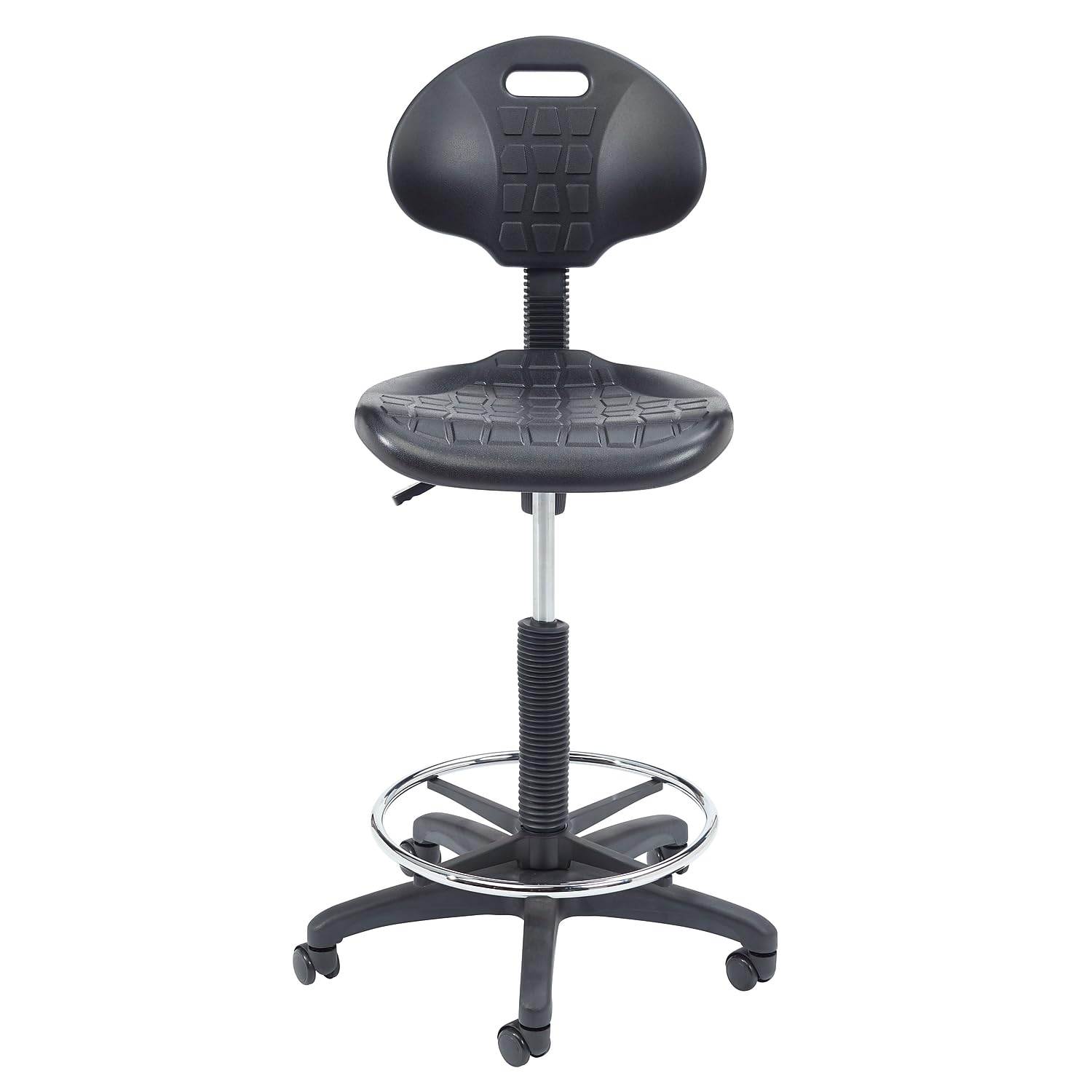 National Public Seating 6700 Series Kangaroo Polyurethane Task Stool, 22 to 32in Seat Height, Black