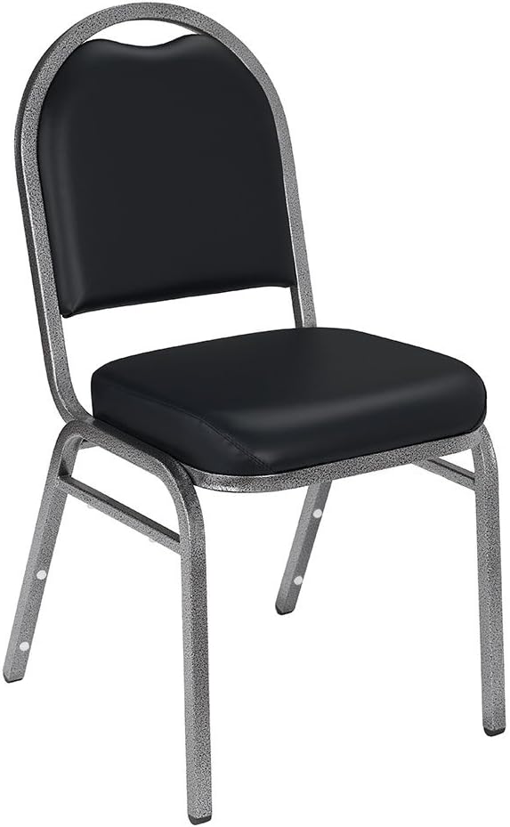 National Public Seating Dome Vinyl Upholstered Padded Stack Chair Panther Black, Silvervein