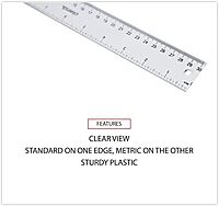 Universal Clear Plastic Ruler, Standard/Metric, 12" Long, Clear